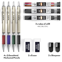 Nicpro 4 Pcs 2.0mm Mechanical Pencils Set, 108 Colored & Black (HB 2B) Lead Refills, Art Metal 2.0mm Carpenter Pencil with 2 Erasers, 2 Sharpeners for Drafting Sketching Drawing with Case EasyOptionXY LLC