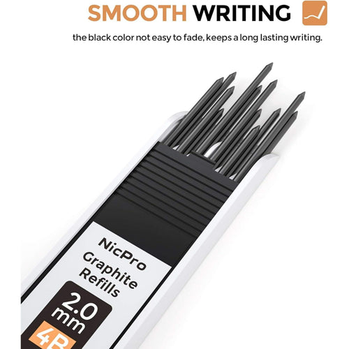 Nicpro 2mm Metal Mechanical Pencil Set, 2Pcs Lead Holder 2.0 mm Marker Artist Carpenter Pencils with 120 Graphite Lead Refill (HB 2H 4H 2B 4B & Color), 2 Eraser EasyOptionXY LLC