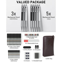 Nicpro 38 Pcs Art Mechanical Pencils Set in Leather Case, 3 Pcs Metal Drafting Pencil 0.5, 0.7, 0.9 mm & 5 Pcs 2mm Lead Holder (6B 4B 2B HB 2H 4H Colors) with 20 Tube Lead Refills EasyOptionXY LLC
