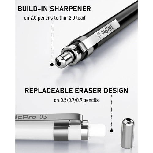 Nicpro 38 Pcs Art Mechanical Pencils Set in Leather Case, 3 Pcs Metal Drafting Pencil 0.5, 0.7, 0.9 mm & 5 Pcs 2mm Lead Holder (6B 4B 2B HB 2H 4H Colors) with 20 Tube Lead Refills EasyOptionXY LLC