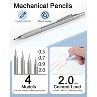 Nicpro 6 Pcs Metal Mechanical Pencils Set, Art Drafting Pencil 0.5, 0.7, 0.9 mm & 3Pcs 2mm Graphite Lead Refills, Eraser, Sharpener, Come with Case EasyOptionXY LLC