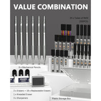 Nicpro 6 Pcs Metal Mechanical Pencils Set, Art Drafting Pencil 0.5, 0.7, 0.9 mm & 3Pcs 2mm Graphite Lead Refills, Eraser, Sharpener, Come with Case EasyOptionXY LLC