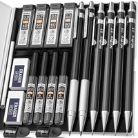 Nicpro 6 Pcs Art Mechanical Pencils Set, Black Metal Drafting Pencil 0.3, 0.5, 0.7, 0.9mm & 2PCS 2mm Graphite Lead Holder(4B 2B HB 2H) with 8 Lead Refills Eraser Case EasyOptionXY LLC