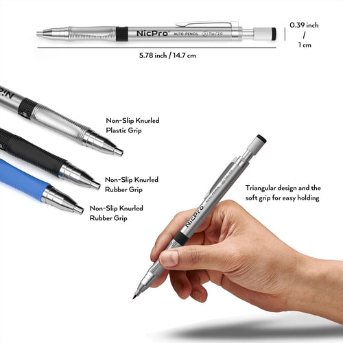 Nicpro 3 Pcs 2.0 mm Colors Mechanical Pencil Set, 3 Pcs Carpenter Drafting Pencil 2.0 mm for Art Drawing Writing Sketching Construction with 6 Tube Pre-Sharpen 2B & Color Refill, Eraser, Sharpener EasyOptionXY LLC