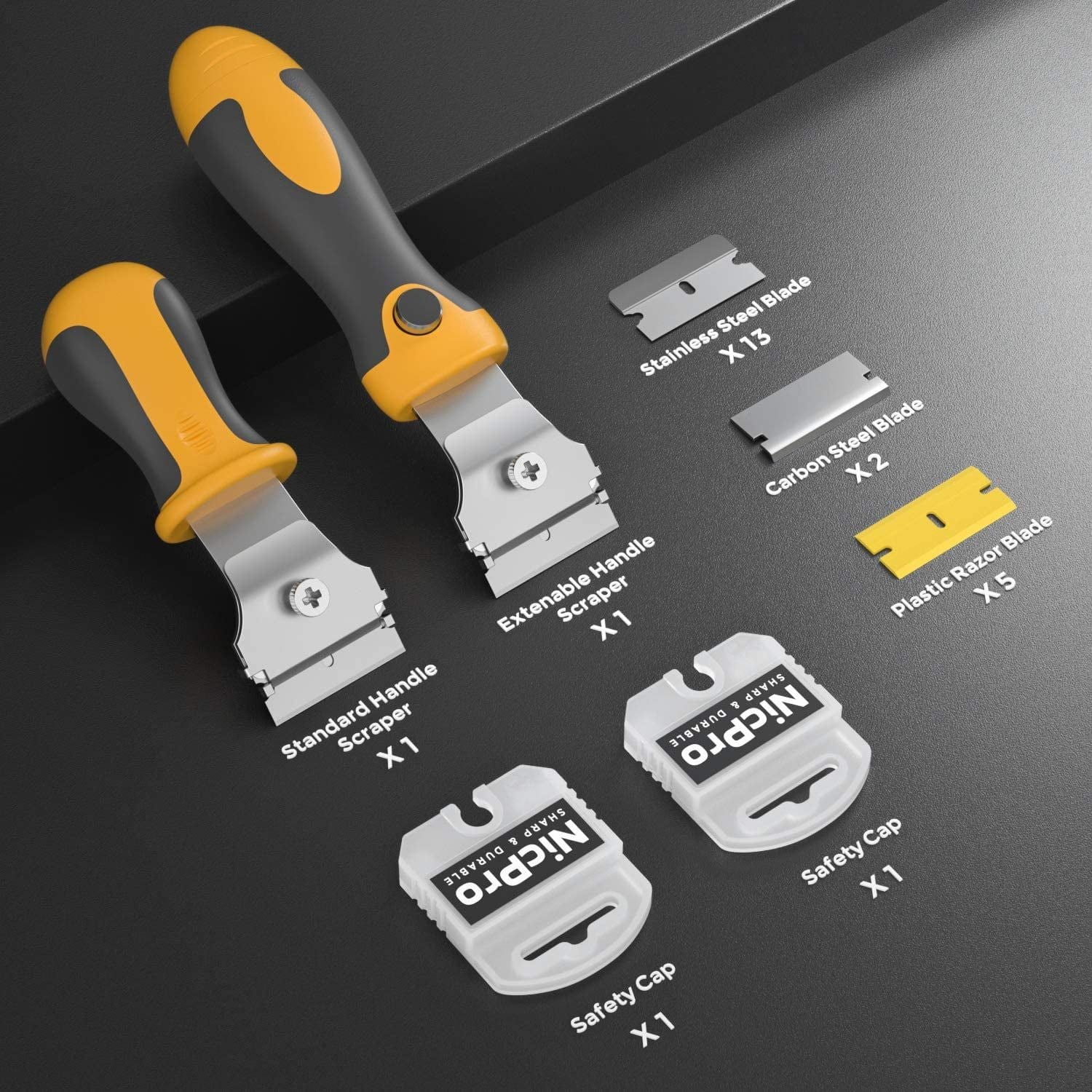Nicpro 2 Pcs Muti-Purpose Razor Blades Scraper Set with 20 Blades Industrial, Adjustable Handle, Cleaning Glass Window Wall Paint, Label Sticker Decal Removal EasyOptionXY LLC