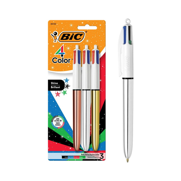 BIC 4-Color Shine Retractable Ball Pens, Assorted Colors, 3 Pack EasyOptionXY LLC