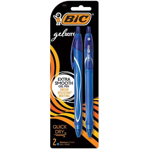 BIC Gelocity Quick Dry Blue Gel Pens, Medium Point (0.7mm), 2-Count Pack EasyOptionXY LLC