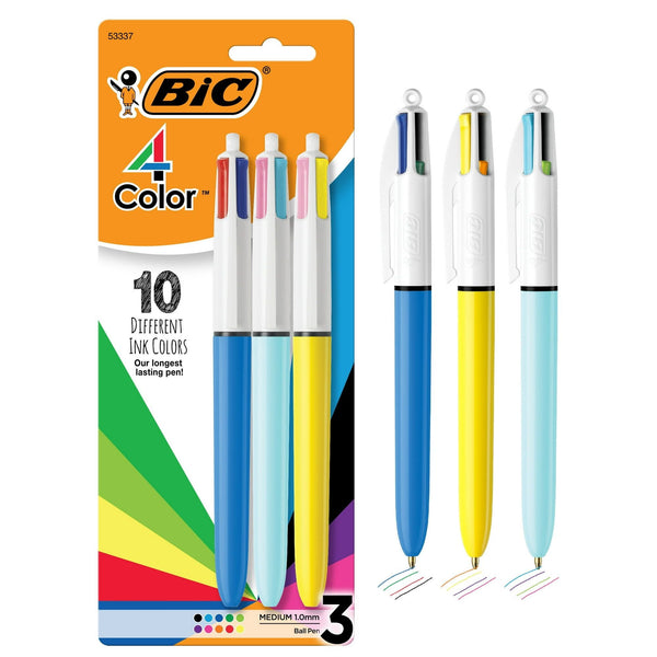 BIC? 4-Color Retractable Ballpoint Pens, Medium Point, 1.0 mm, Assorted Ink Colors, Pack of 3 EasyOptionXY LLC