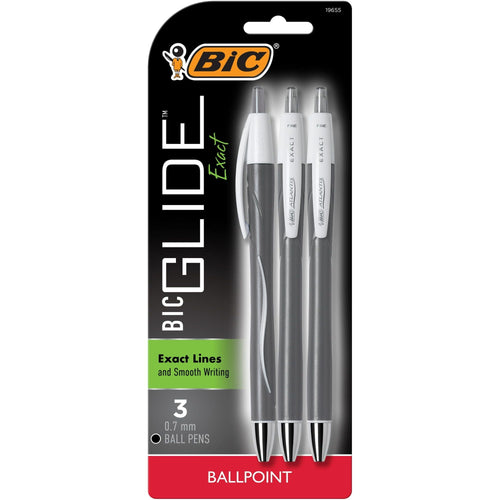 BIC Glide Exact Retractable Ball Point Pens, Fine Point, 0.7 mm, Black Ink, Pack of 3 EasyOptionXY LLC