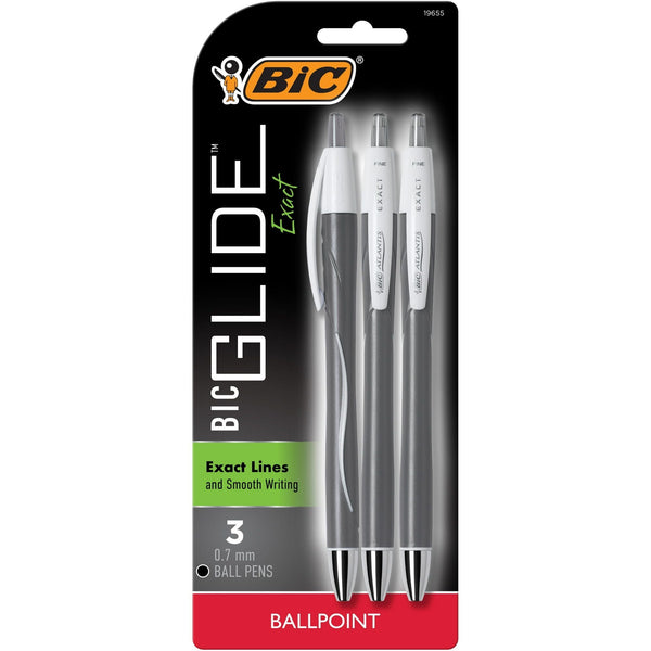 BIC Glide Exact Retractable Ball Point Pens, Fine Point, 0.7 mm, Black Ink, Pack of 3 EasyOptionXY LLC