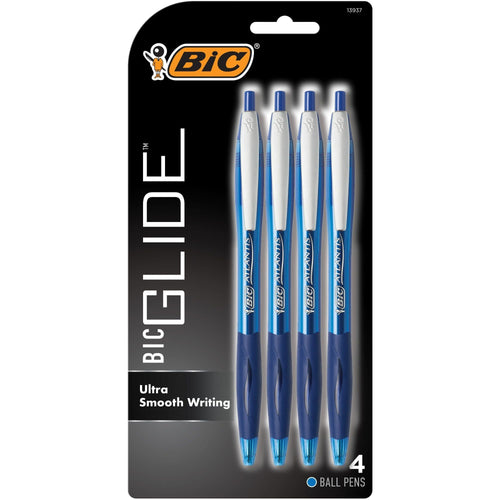 BIC Glide Blue Retractable Ballpoint Pens, Medium Point, 1.0 mm, Blue Ink, Pack of 4 EasyOptionXY LLC