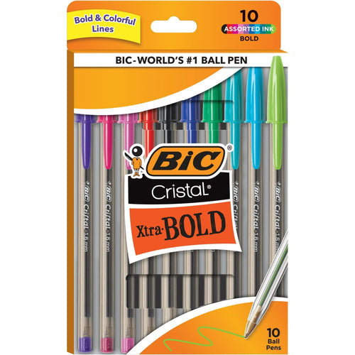 BIC Cristal Xtra Bold Ballpoint Stick Pens, Bold Point, 1.6 mm, Assorted Ink Colors, Pack of 10 EasyOptionXY LLC