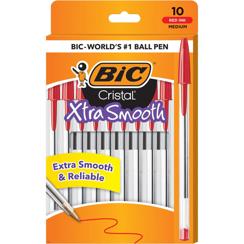 BIC Cristal Xtra Smooth Ballpoint Stick Pens, 1.0 mm, Red Ink, Pack of 10 EasyOptionXY LLC