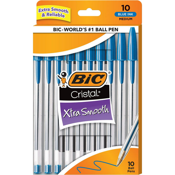 BIC Cristal Xtra Smooth Ballpoint Stick Pens, 1.0 mm, Blue Ink, Pack of 10 EasyOptionXY LLC
