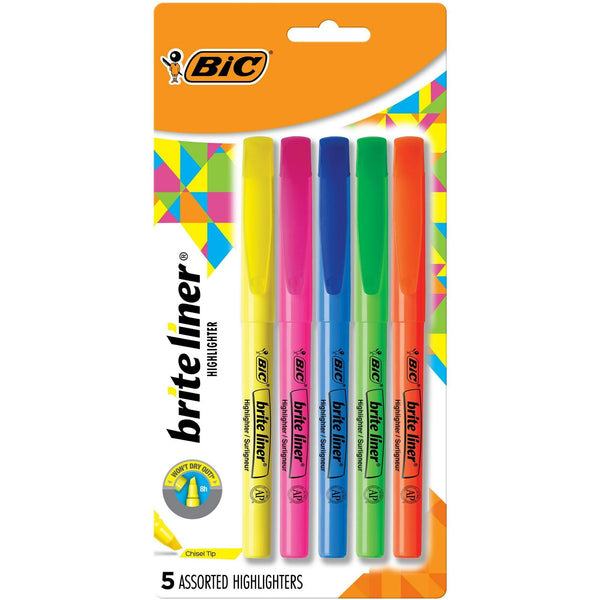 BIC Brite Liner Highlighters, Chisel Tip, Assorted Colors, 5 Count EasyOptionXY LLC