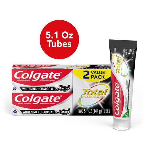 Colgate Total Whitening + Charcoal Toothpaste; 5.1 oz Tube; 2 Pack EasyOptionXY LLC