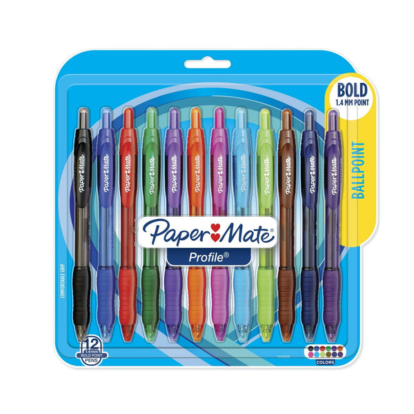 Paper Mate Profile Retractable Ballpoint Pens, Bold (1.4mm), Assorted Colors, 12 Count EasyOptionXY LLC