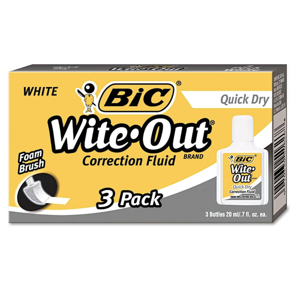 Bic Wite-Out Quick Dry Correction Fluid 20 ml Bottle White 3/Pack WOFQD324 EasyOptionXY LLC