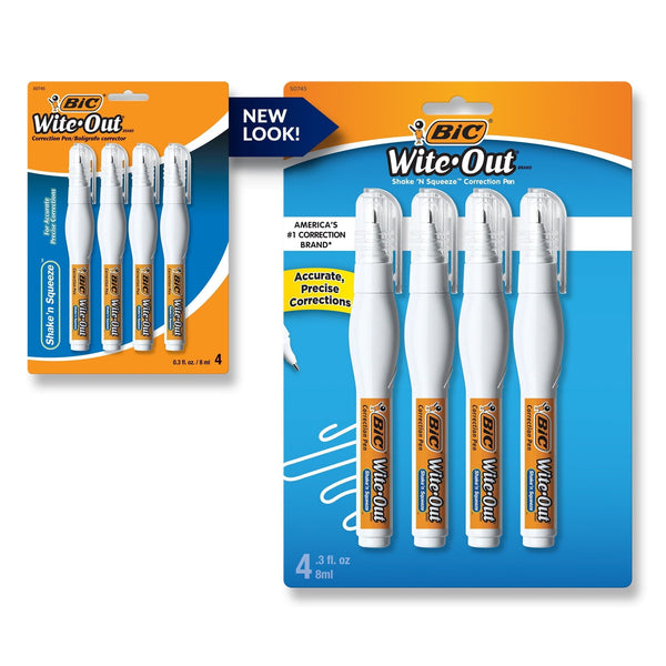 BIC Wite-Out Brand Shake 'N Squeeze Correction Pen, 0.3 ounces, White, Pack of 4 EasyOptionXY LLC