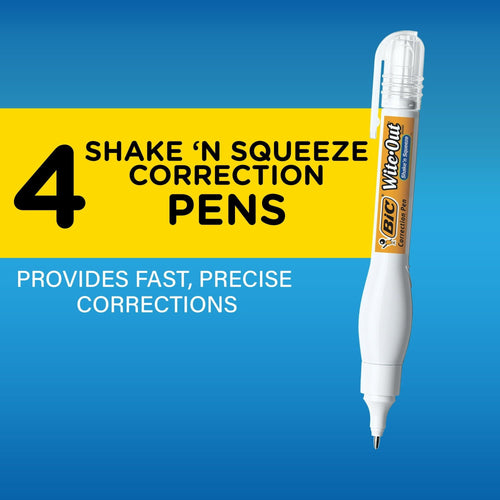BIC Wite-Out Brand Shake 'N Squeeze Correction Pen, 0.3 ounces, White, Pack of 4 EasyOptionXY LLC