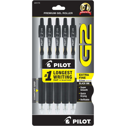 Pilot G2 Premium Retractable Gel Ink Rolling Ball Pens, Extra Fine Point, Black, 5 Count EasyOptionXY LLC