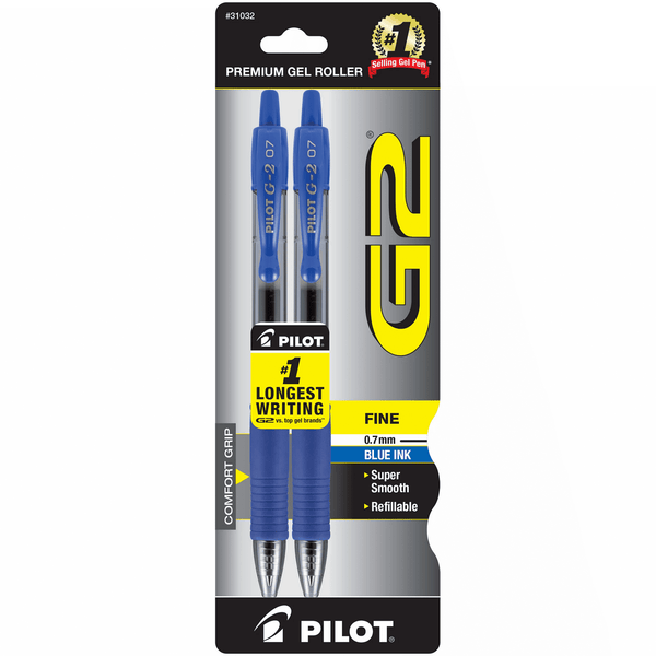 Pilot G2 Retractable Gel Ink Pens, Fine Point, Blue, 2 Pack EasyOptionXY LLC
