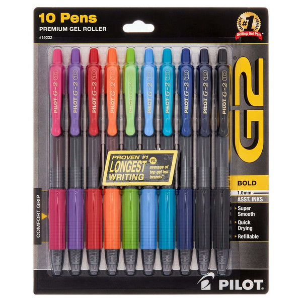 Pilot G2 Premium Retractable Gel Ink Rolling Ball Pens, Bold Point, Assorted Ink, 10 Count EasyOptionXY LLC