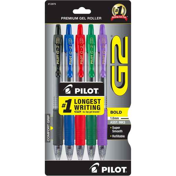 Pilot G2 Retractable Gel Ink Pens, Bold Point, Asst, 5 Pack EasyOptionXY LLC