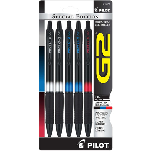 Pilot G2 Metal Gradation Collection Premium Gel Ink Pen, Fine Point, Black, Blue, Red Ink, 5 Count EasyOptionXY LLC