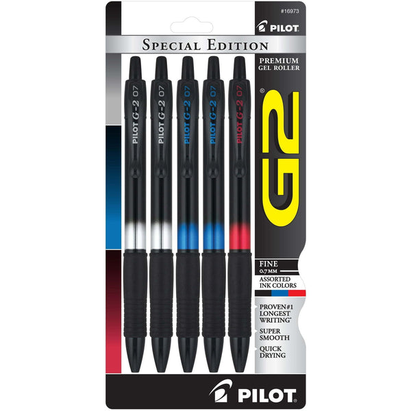 Pilot G2 Metal Gradation Collection Premium Gel Ink Pen, Fine Point, Black, Blue, Red Ink, 5 Count EasyOptionXY LLC