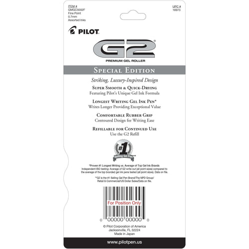 Pilot G2 Metal Gradation Collection Premium Gel Ink Pen, Fine Point, Black, Blue, Red Ink, 5 Count EasyOptionXY LLC