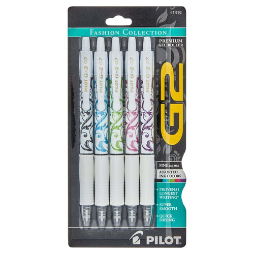 Pilot G2 White Barrel Fashion Collection Gel Pens, Fine Point, Assorted Ink, 5 Count EasyOptionXY LLC
