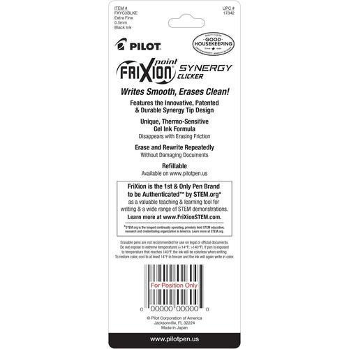 Pilot FriXion Synergy Clicker Erasable Gel Pens, Extra Fine Point, Black Ink, 3 Count EasyOptionXY LLC