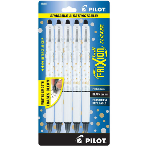 Pilot FriXion Clicker Dots Collection Erasable Gel Pens, Fine, Black Ink, 5 Count EasyOptionXY LLC