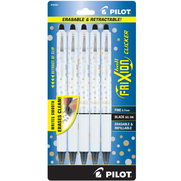 Pilot FriXion Clicker Dots Collection Erasable Gel Pens, Fine, Black Ink, 5 Count EasyOptionXY LLC