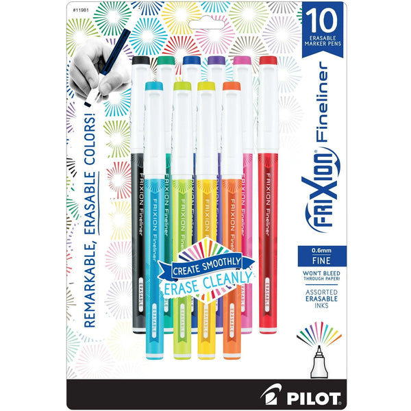 Pilot FriXion Fineliner Erasable Marker Pens, Fine Point, Assorted Ink, 10 Count EasyOptionXY LLC