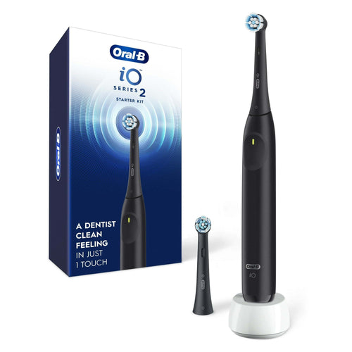 Oral-B iO Series 2 Rechargeable Electric Powered Toothbrush Starter Kit, Night Black with 2 Brush Heads - Automatic Pressure Sensor to Protect Gums - 3 Modes - 2 Min Timer EasyOptionXY LLC