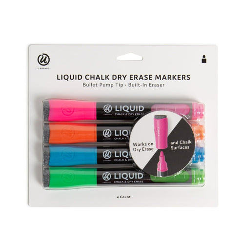 U Brands Liquid Chalk and Dry Erase Markers, Bullet Tip, Multi-Color, 4 Count EasyOptionXY LLC