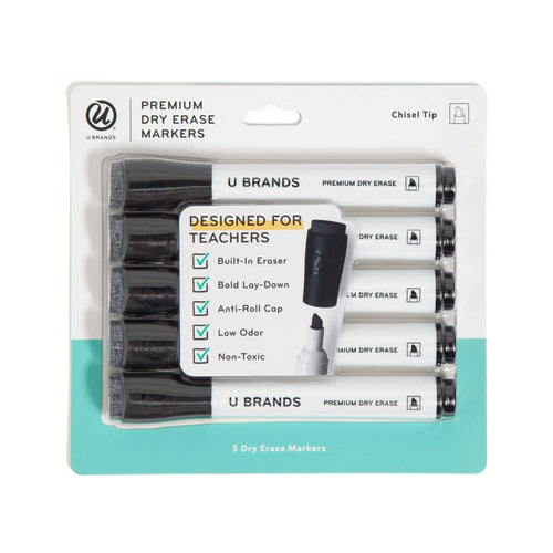 U Brands Dry Erase Markers, Chisel Tip, "More Ink", Black, 5 Count EasyOptionXY LLC