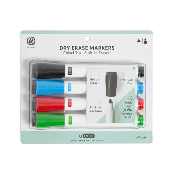 U Brands U-Eco Dry Erase Markers, Chisel Tip, , Multi-Color, 4 Count EasyOptionXY LLC