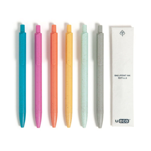 U Brands U-Eco Ballpoint Pens, 6 Count + 6 Refills, Sunset Speckle, Medium (0.7mm) Point, Black Ink EasyOptionXY LLC