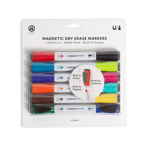 U Brands Magnetic Double-Ended Dry Erase Markers, Bullet Tip, Assorted, Low Odor, 6 Count EasyOptionXY LLC