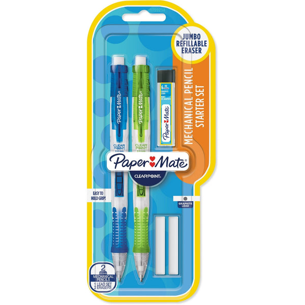 Paper Mate Clearpoint Mechanical Pencils, HB #2 Lead (0.9mm), Assorted Barrel Colors, 2 Pencils, 1 Lead Refill Set, 2 Erasers EasyOptionXY LLC