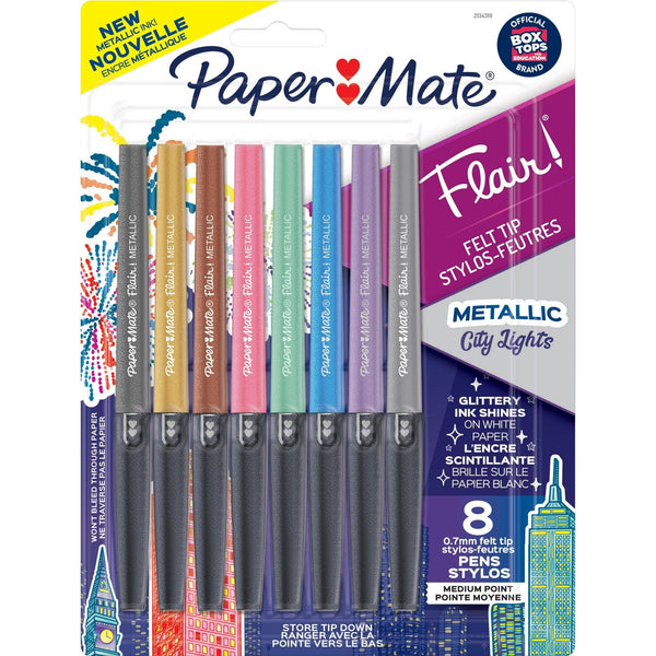 Paper Mate Flair Felt Tip Pens, Medium Point, 0.7mm, Metallic City Lights, 8 Count EasyOptionXY LLC