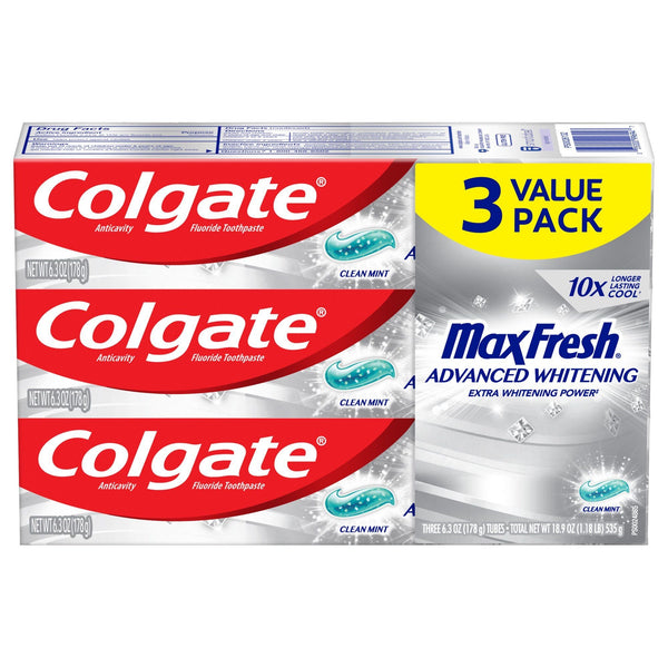 Colgate Max Fresh Advanced Whitening Toothpaste; Clean Mint; 3 Pack; 6.3 oz Tubes EasyOptionXY LLC