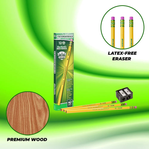 Ticonderoga Pencils #2 Soft Yellow Woodcase Graphite Pencil for School Supplies and Craft Supplies 12 Count (13882) Free Sharpener 1 Pack EasyOptionXY LLC