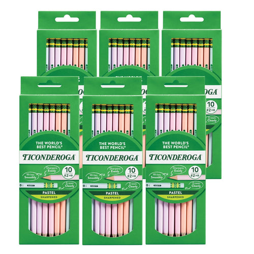 Ticonderoga #2 Pastel Pencils, 5 Assorted Colors, 10 Per Pack, 6 Packs EasyOptionXY LLC