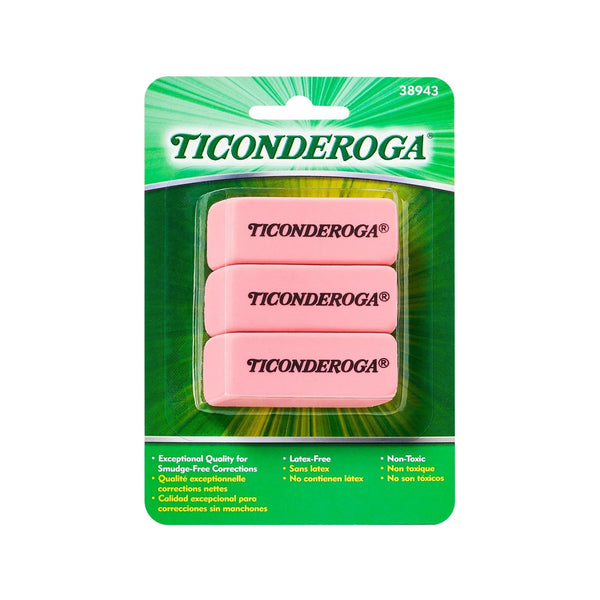 TICONDEROGA Pink Carnation Erasers, Wedge, Medium, Pink, 2-5/16 x 13/16 x 7/17 Inches, 3-Pack 38943 EasyOptionXY LLC