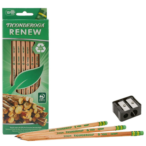 Ticonderoga Pencils #2 Renew Sharpened 10 Ct. Free Sharpener 1 Pack EasyOptionXY LLC
