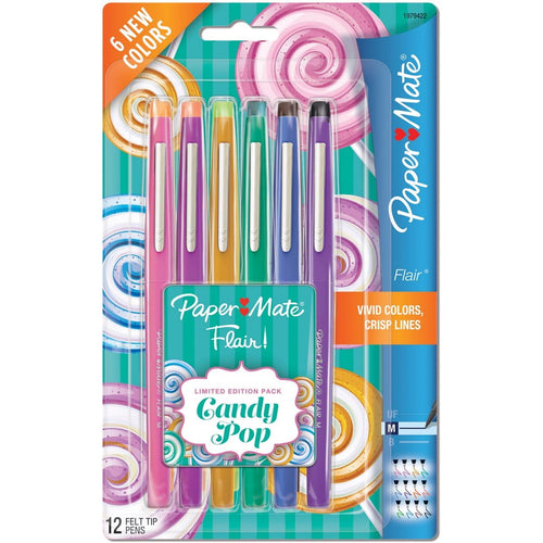 Paper Mate Candy Pop Flair Medium Point, 0.7 mm, Assorted, 12 Pack EasyOptionXY LLC